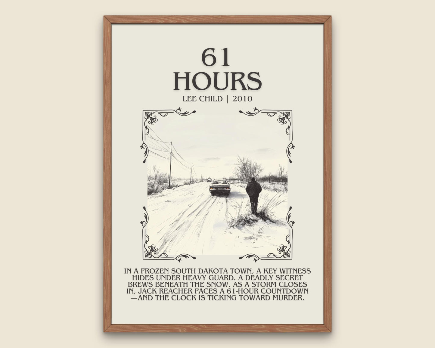 61 Hours by Lee Child Descriptive, High Quality Poster Print. Free Delivery Wall Art. Author & Blurb Book Artwork. Book Summary Gift