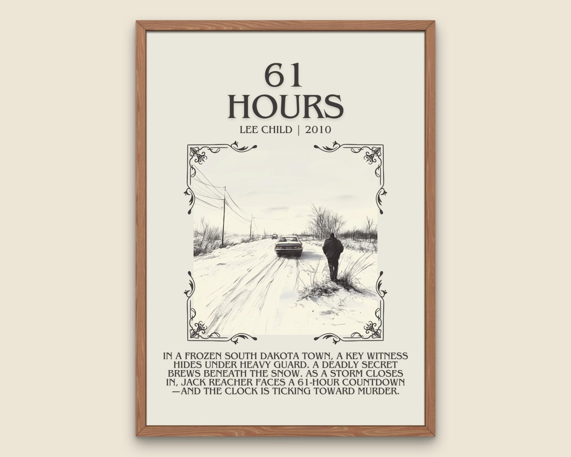 61 Hours by Lee Child Descriptive, High Quality Poster Print. Free Delivery Wall Art. Author & Blurb Book Artwork. Book Summary Gift