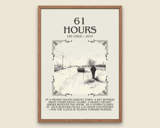 61 Hours by Lee Child Descriptive, High Quality Poster Print. Free Delivery Wall Art. Author & Blurb Book Artwork. Book Summary Gift