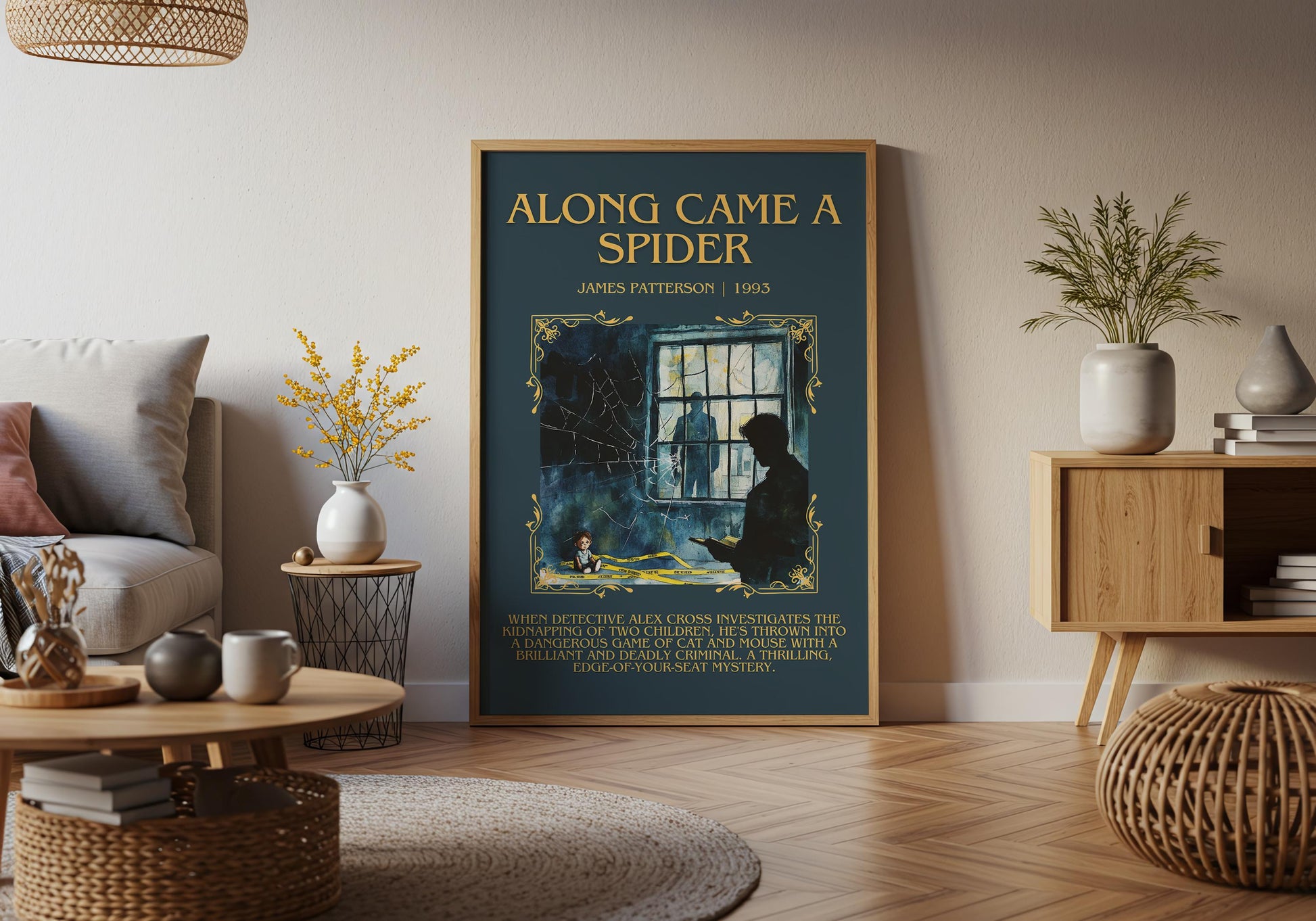Along Came A Spider by James Patterson Descriptive, High Quality Poster Print. Free Delivery Wall Art. Author & Blurb Book Artwork.Book Gift