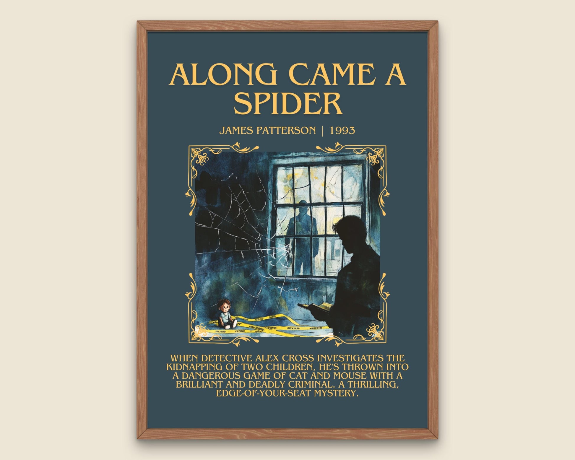 Along Came A Spider by James Patterson Descriptive, High Quality Poster Print. Free Delivery Wall Art. Author & Blurb Book Artwork.Book Gift
