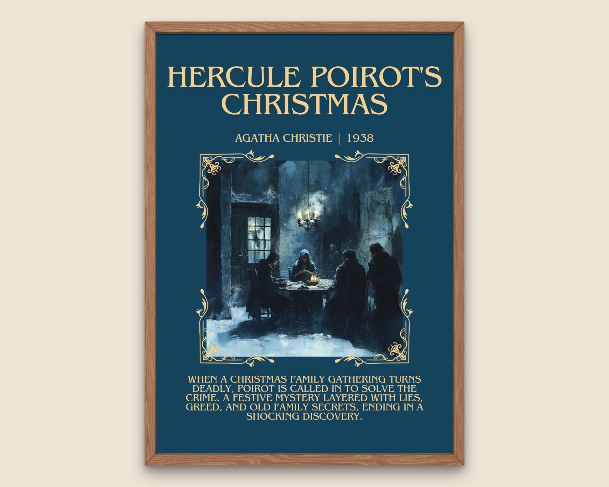 Hercule Poirot's Christmas by Agatha Christie Descriptive, High Quality Poster Print. Free Delivery Wall Art.Author & Blurb Book Artwork.
