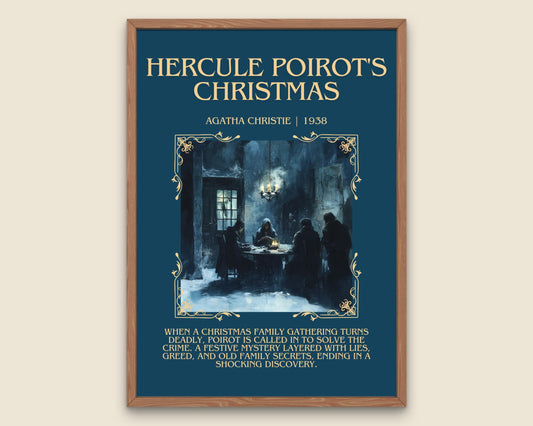 Hercule Poirot's Christmas by Agatha Christie Descriptive, High Quality Poster Print. Free Delivery Wall Art.Author & Blurb Book Artwork.