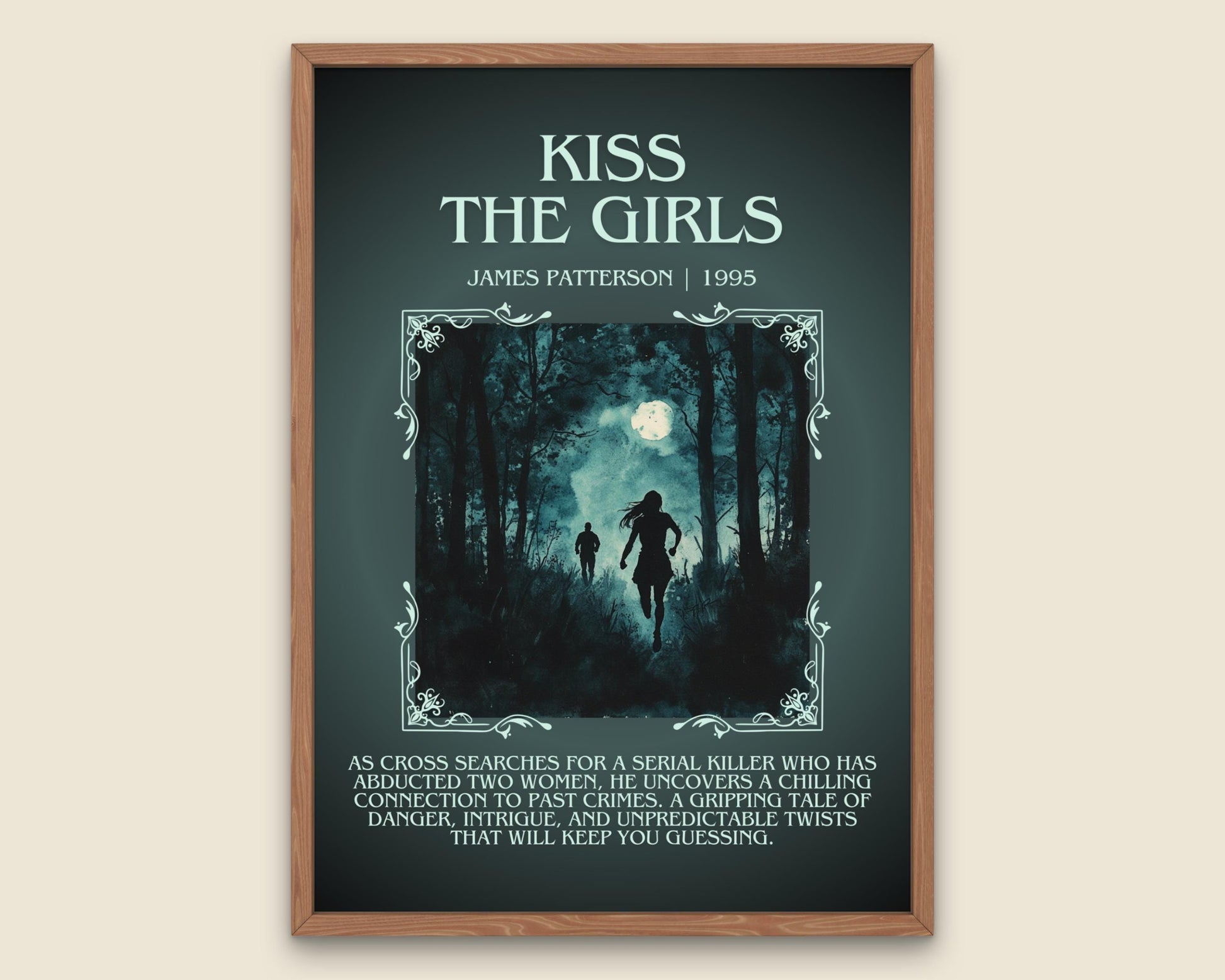 Kiss The Girls by James Patterson Descriptive, High Quality Poster Print. Free Delivery Wall Art.Author&Blurb Book Artwork.Book Summary Gift