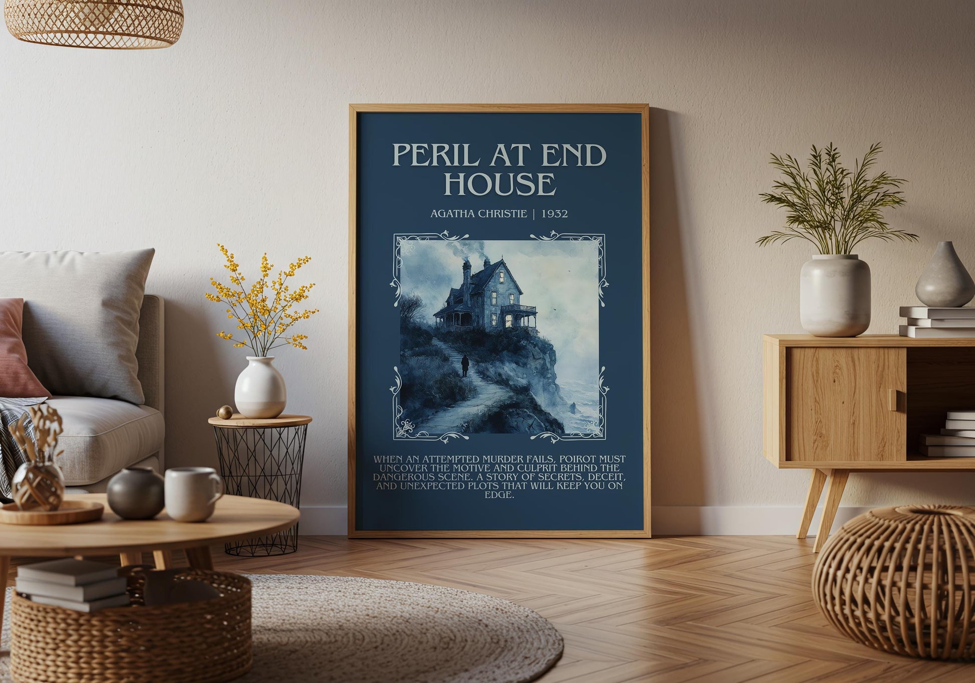 Peril At End House by Agatha Christie Descriptive, High Quality Poster Print Free Delivery Wall Art. Author&Blurb Book Artwork. Summary Gift