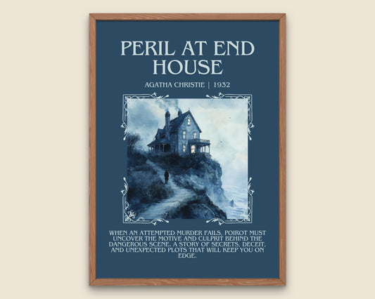 Peril At End House by Agatha Christie Descriptive, High Quality Poster Print Free Delivery Wall Art. Author&Blurb Book Artwork. Summary Gift