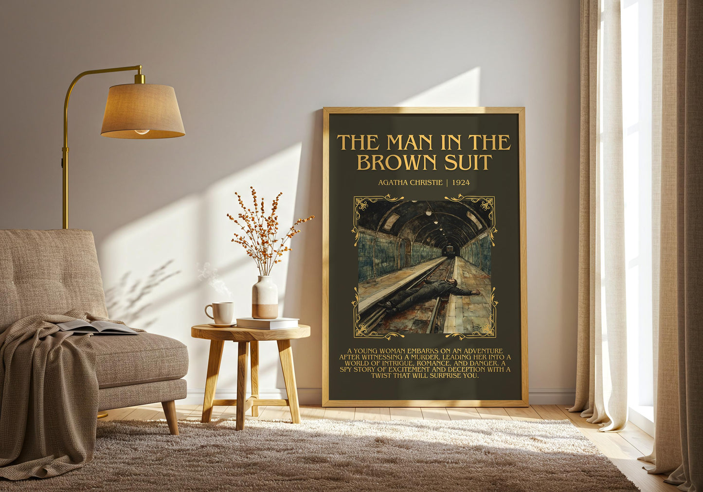 The Man In The Brown Suit by Agatha Christie Descriptive, High Quality Poster Print Free Delivery Wall Art. Author&Blurb Book Artwork.