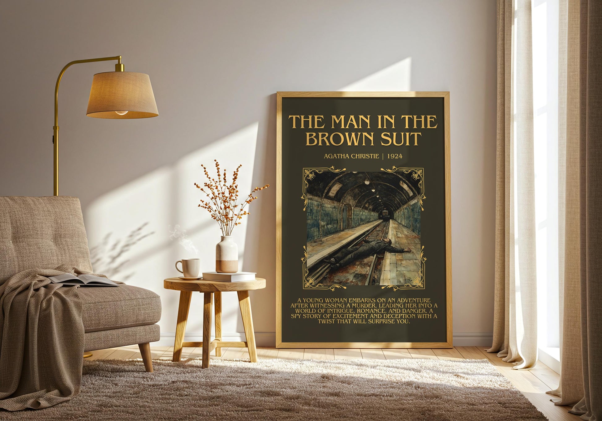 The Man In The Brown Suit by Agatha Christie Descriptive, High Quality Poster Print Free Delivery Wall Art. Author&Blurb Book Artwork.