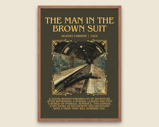 The Man In The Brown Suit by Agatha Christie Descriptive, High Quality Poster Print Free Delivery Wall Art. Author&Blurb Book Artwork.