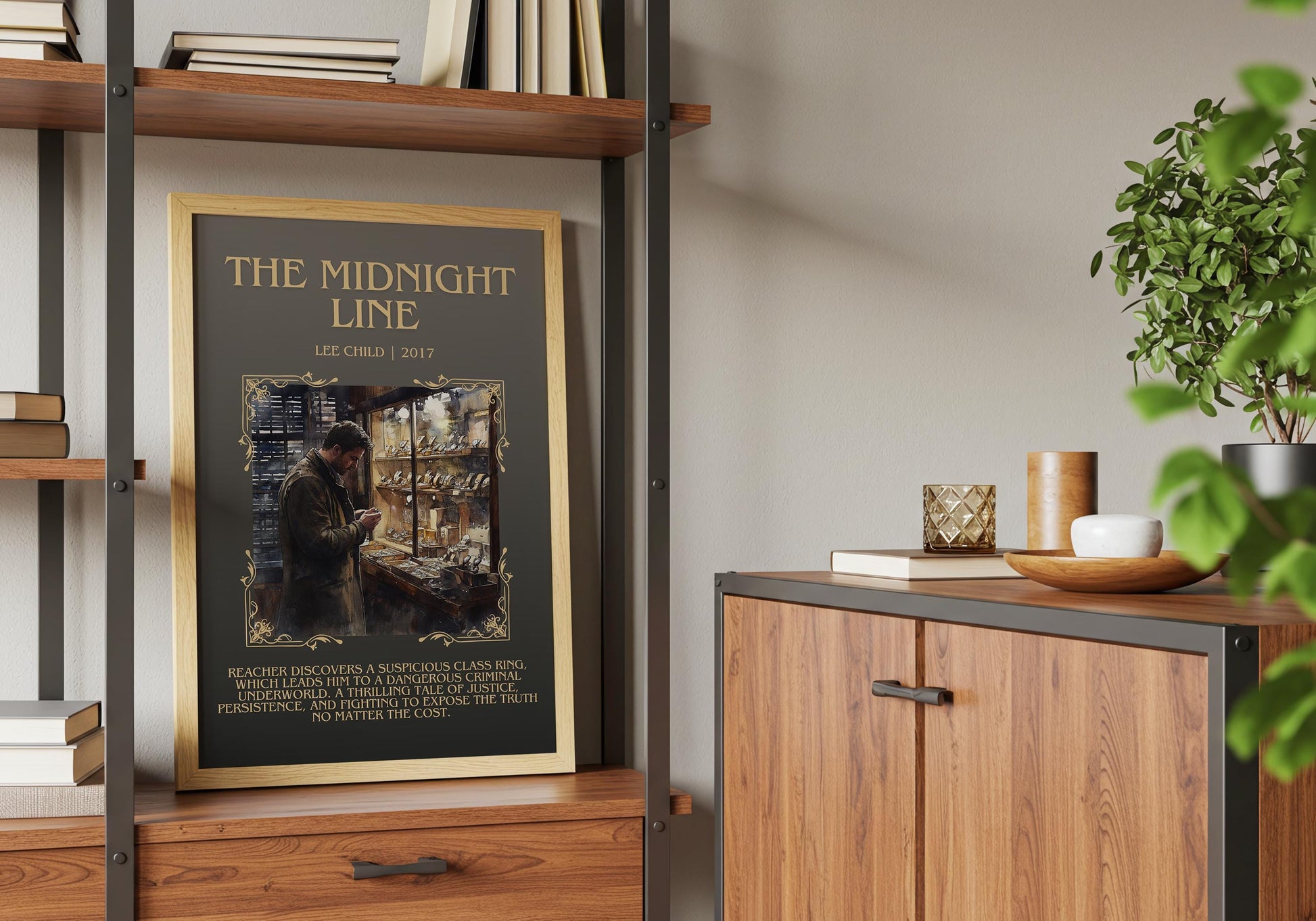 The Midnight Line by Lee Child Descriptive, High Quality Poster Print. Free Delivery Wall Art. Author&Blurb Book Artwork. Book Summary Gift