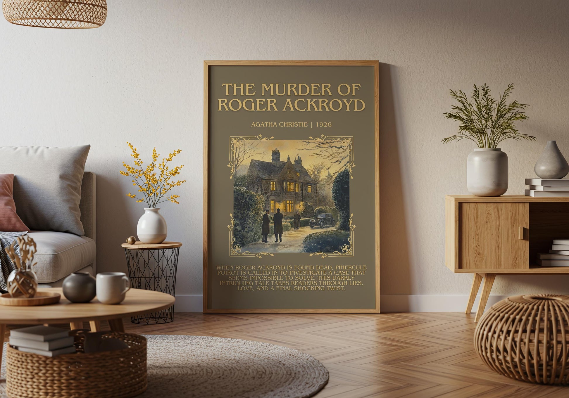 The Murder Of Roger Ackroyd by Agatha Christie Descriptive, High Quality Poster Print. Free Delivery Wall Art. Author&Blurb Book Artwork.