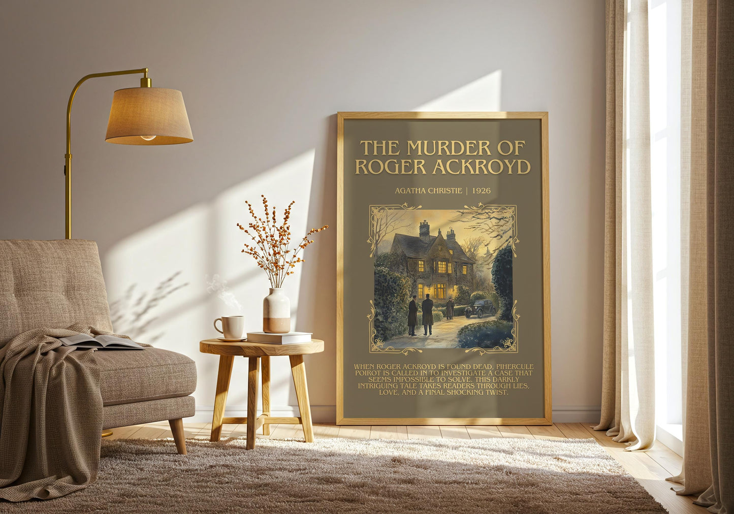 The Murder Of Roger Ackroyd by Agatha Christie Descriptive, High Quality Poster Print. Free Delivery Wall Art. Author&Blurb Book Artwork.