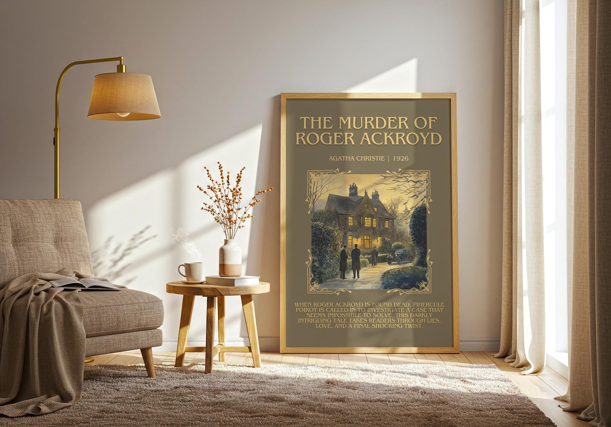 The Murder Of Roger Ackroyd by Agatha Christie Descriptive, High Quality Poster Print. Free Delivery Wall Art. Author&Blurb Book Artwork.