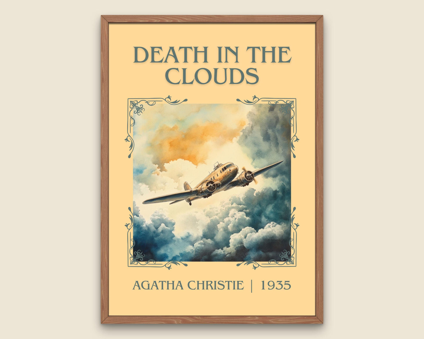 Death In The Clouds by Agatha Christie High Quality Poster Print. Free Delivery Wall Art. Author&Blurb Book/Novel Minimalist Art Gift