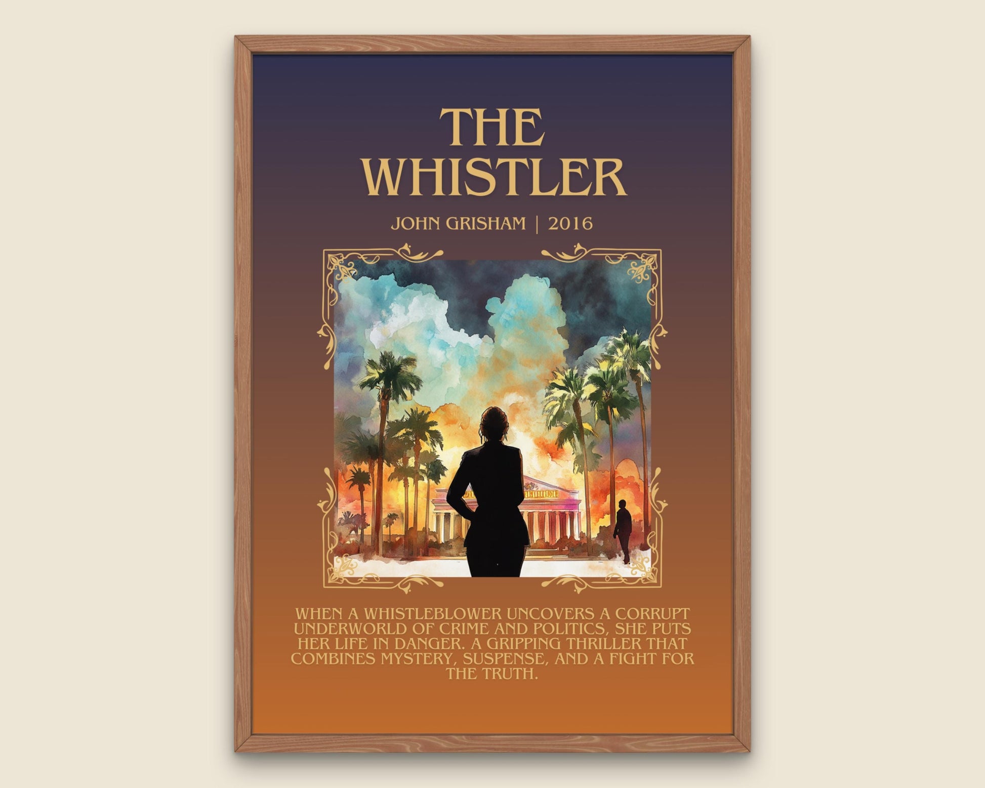 The Whistler by John Grisham Descriptive, High Quality Poster Print Free Delivery Wall Art. Author&Blurb Book Artwork. Book Summary Gift