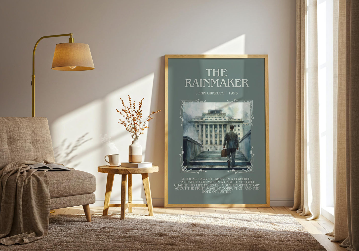 The Rainmaker by John Grisham Descriptive, High Quality Poster Print Free Delivery Wall Art. Author&Blurb Book Artwork. Book Summary Gift