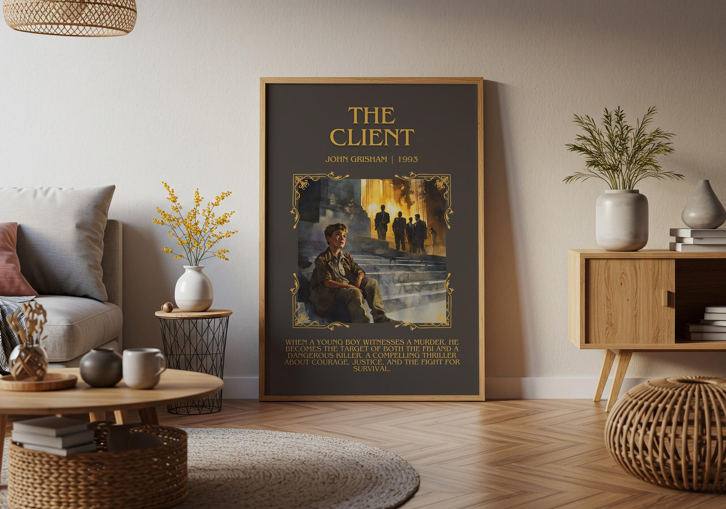 The Client by John Grisham Descriptive, High Quality Poster Print Free Delivery Wall Art. Author&Blurb Book Artwork. Book Summary Gift Decor