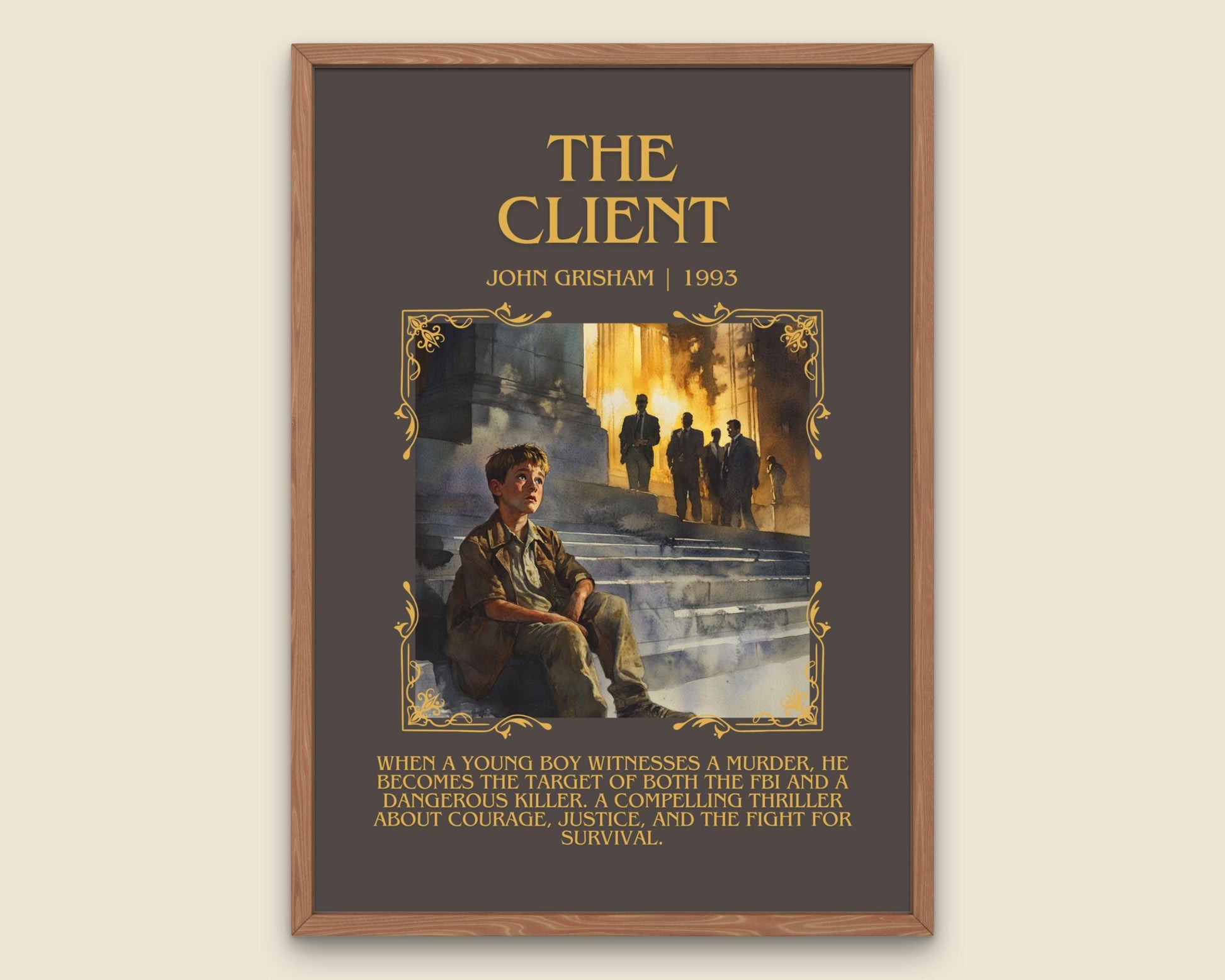 The Client by John Grisham Descriptive, High Quality Poster Print Free Delivery Wall Art. Author&Blurb Book Artwork. Book Summary Gift Decor