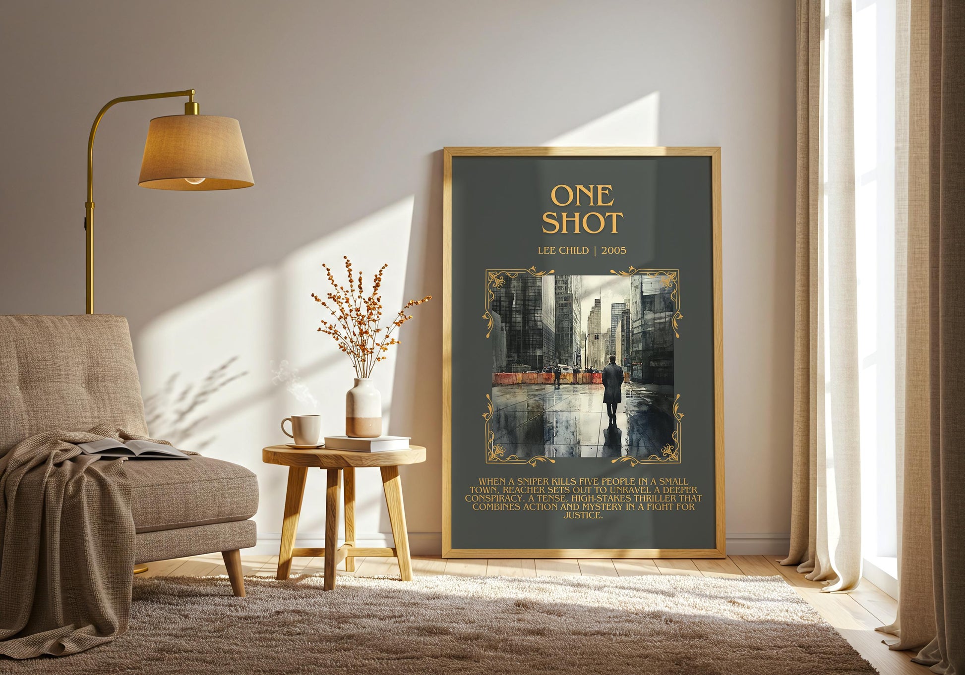 One Shot by Lee Child Descriptive, High Quality Poster Print. Fast, Free Delivery Wall Art. Author & Blurb Book Artwork. Book Summary Gift
