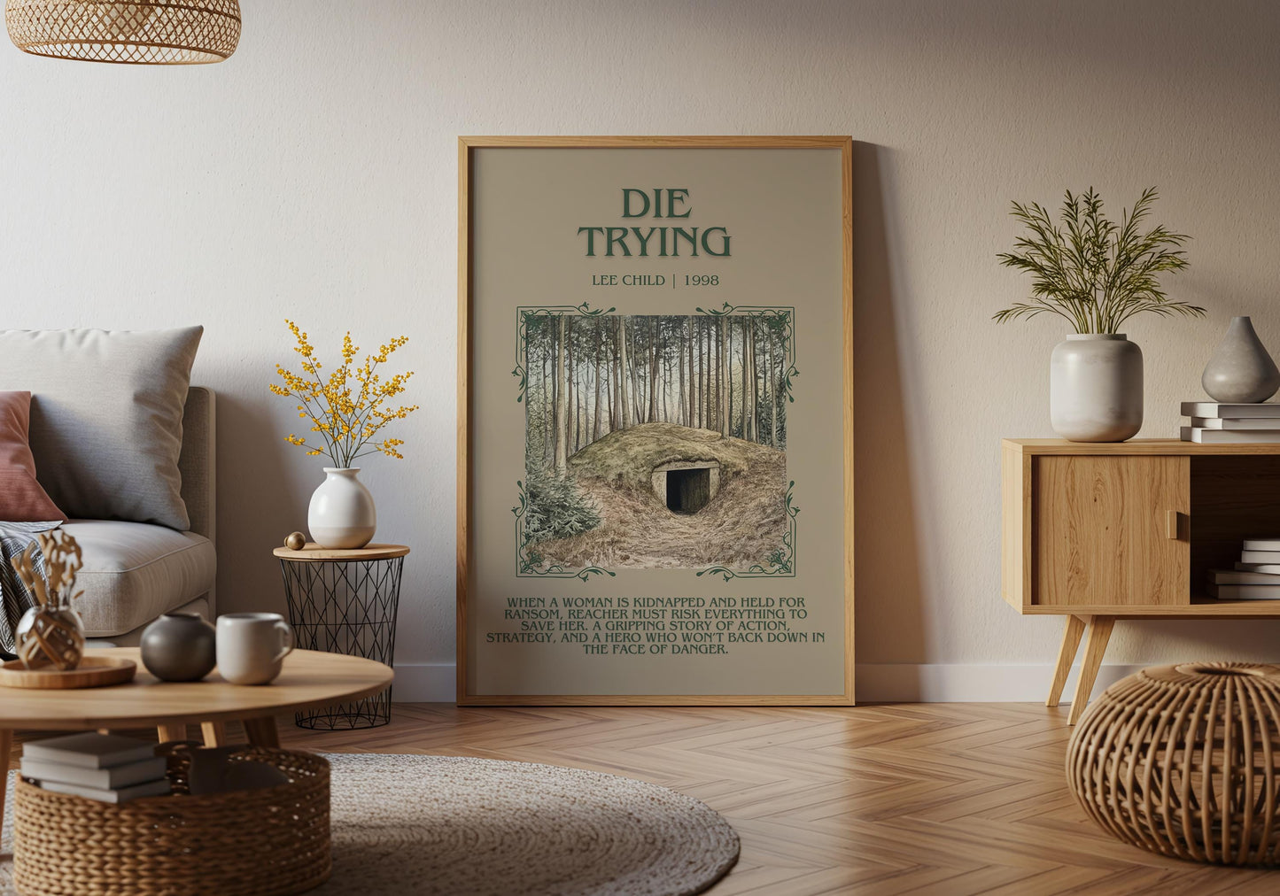 Die Trying by Lee Child Descriptive, High Quality Poster Print. Free Delivery Wall Art. Author & Blurb Book Artwork.Book Summary Gift Decor
