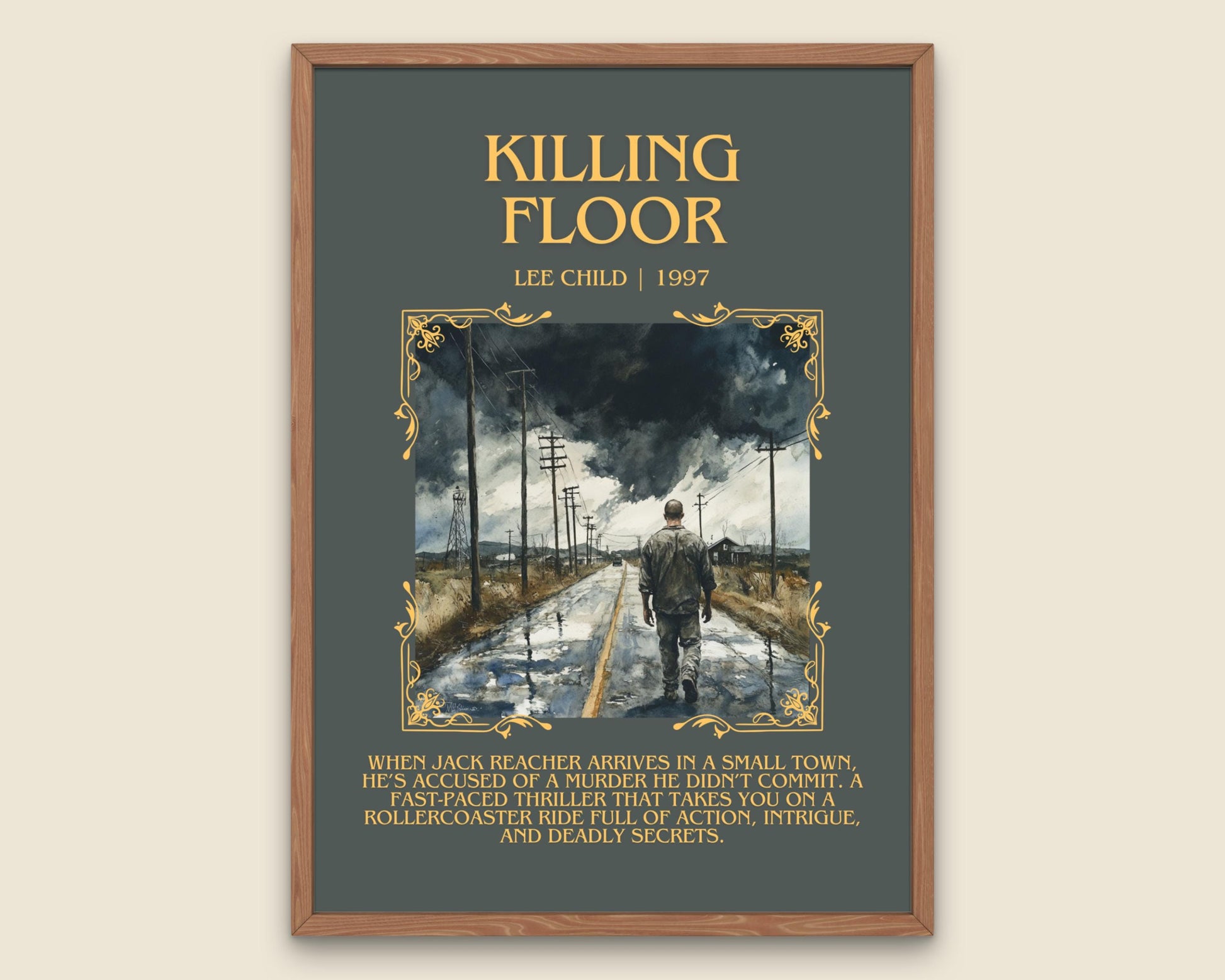 Killing Floor by Lee Child Descriptive, High Quality Poster Print. Free Delivery Wall Art.Author & Blurb Book Artwork. Book Summary Gift