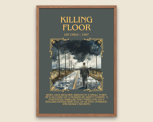 Killing Floor by Lee Child Descriptive, High Quality Poster Print. Free Delivery Wall Art.Author & Blurb Book Artwork. Book Summary Gift