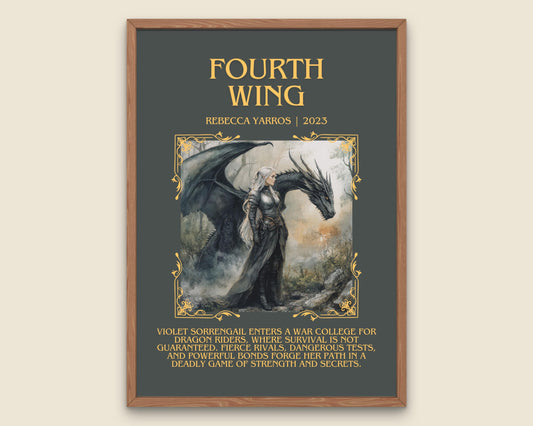 Fourth Wing by Rebecca Yarros Descriptive, High Quality Poster Print.Free Delivery Wall Art.Author&Blurb Book Artwork. Book Gift
