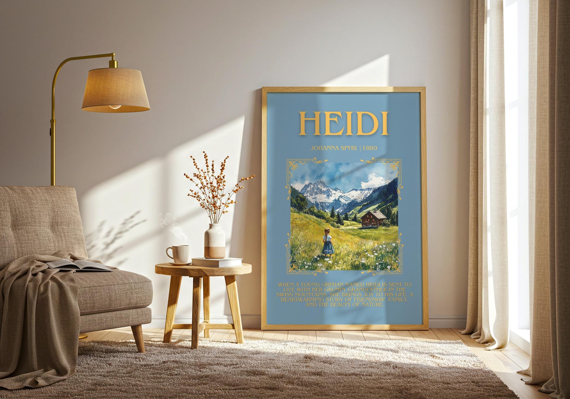 Heidi by Johanna Spyri Descriptive, High Quality Poster Print.Free Delivery Wall Art.Author&Blurb Book Artwork. Book Gift