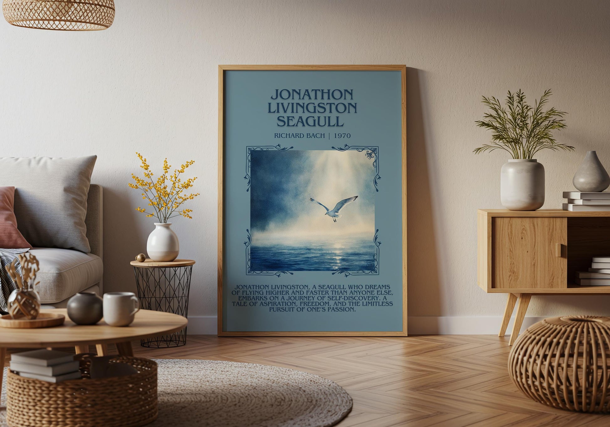 Jonathan Livingston Seagull by Richard Bach Descriptive, High Quality Poster Print.Free Delivery Wall Art.Author&Blurb Book Artwork. Gift