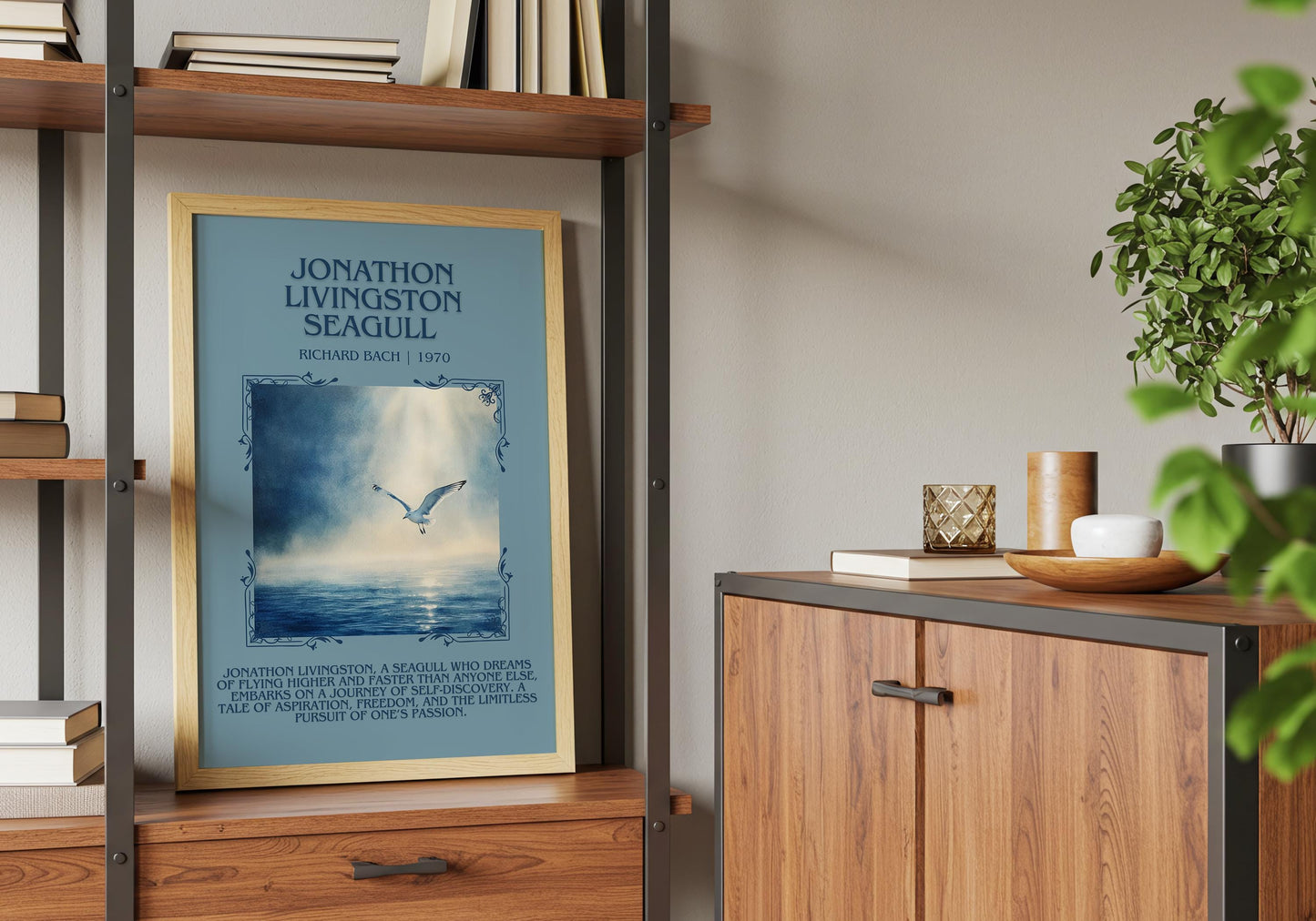 Jonathan Livingston Seagull by Richard Bach Descriptive, High Quality Poster Print.Free Delivery Wall Art.Author&Blurb Book Artwork. Gift