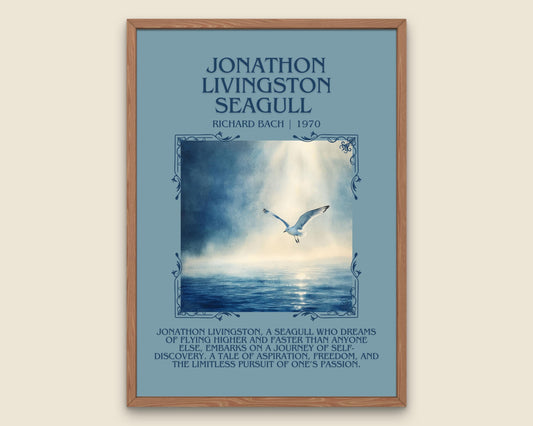Jonathan Livingston Seagull by Richard Bach Descriptive, High Quality Poster Print.Free Delivery Wall Art.Author&Blurb Book Artwork. Gift