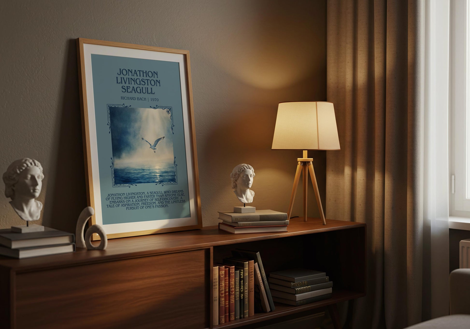 Jonathan Livingston Seagull by Richard Bach Descriptive, High Quality Poster Print.Free Delivery Wall Art.Author&Blurb Book Artwork. Gift