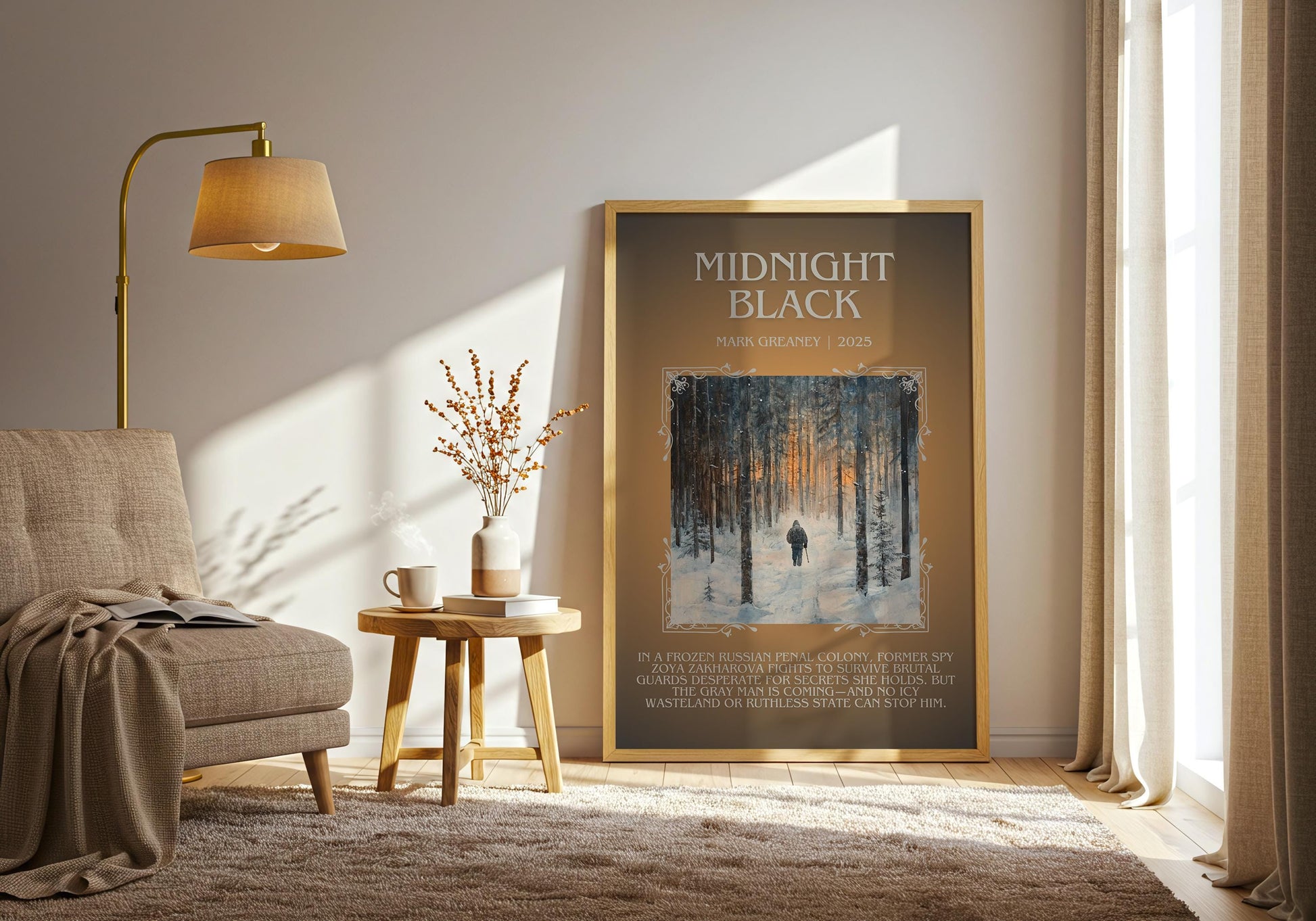 Midnight Black by Mark Greaney Descriptive, High Quality Poster Print.Free Delivery Wall Art.Author&Blurb Book Artwork. Book Summary Gift