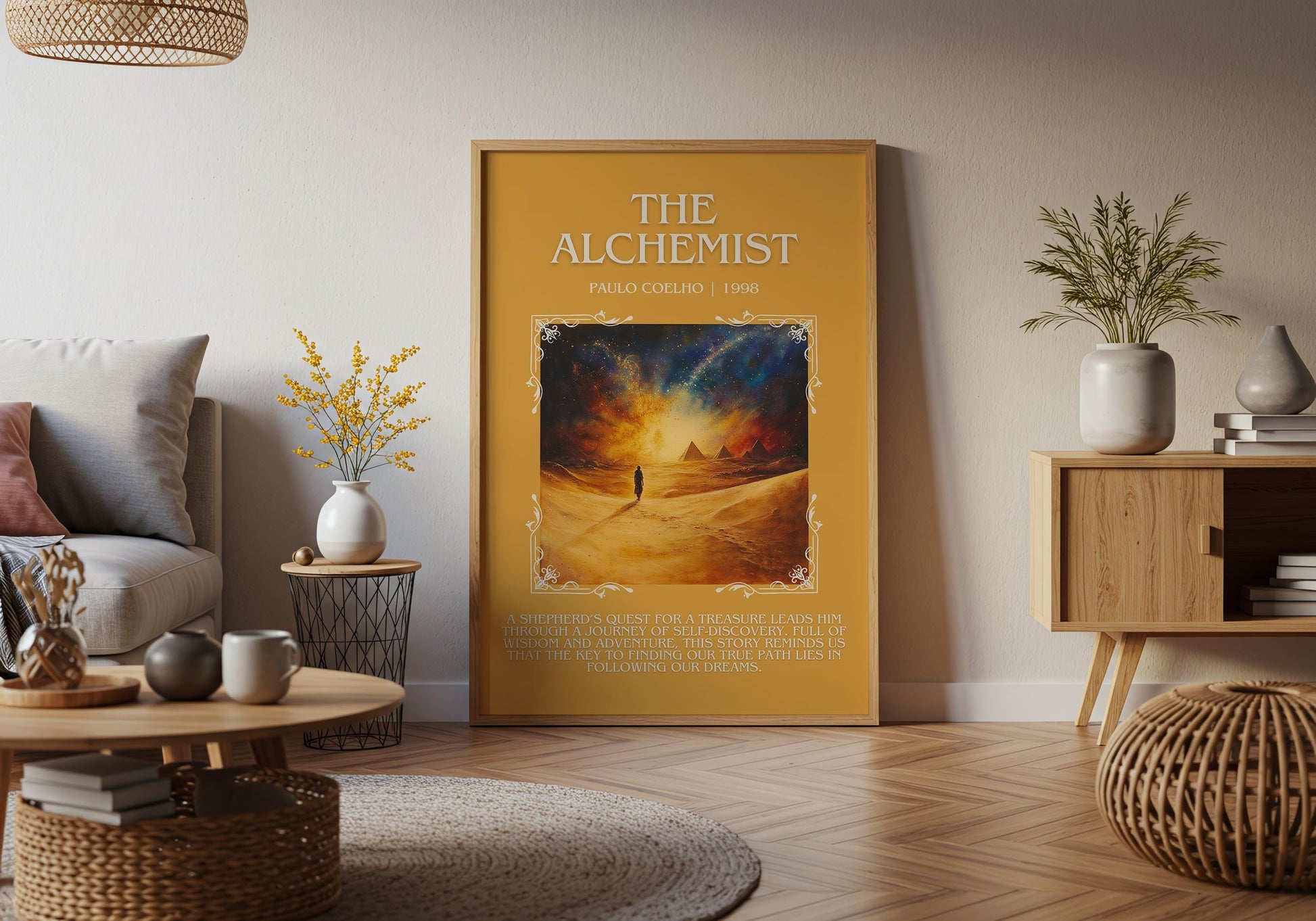 The Alchemist by Paulo Coelho Descriptive, High Quality Poster Print.Free Delivery Wall Art.Author&Blurb Book Artwork. Book Summary Gift