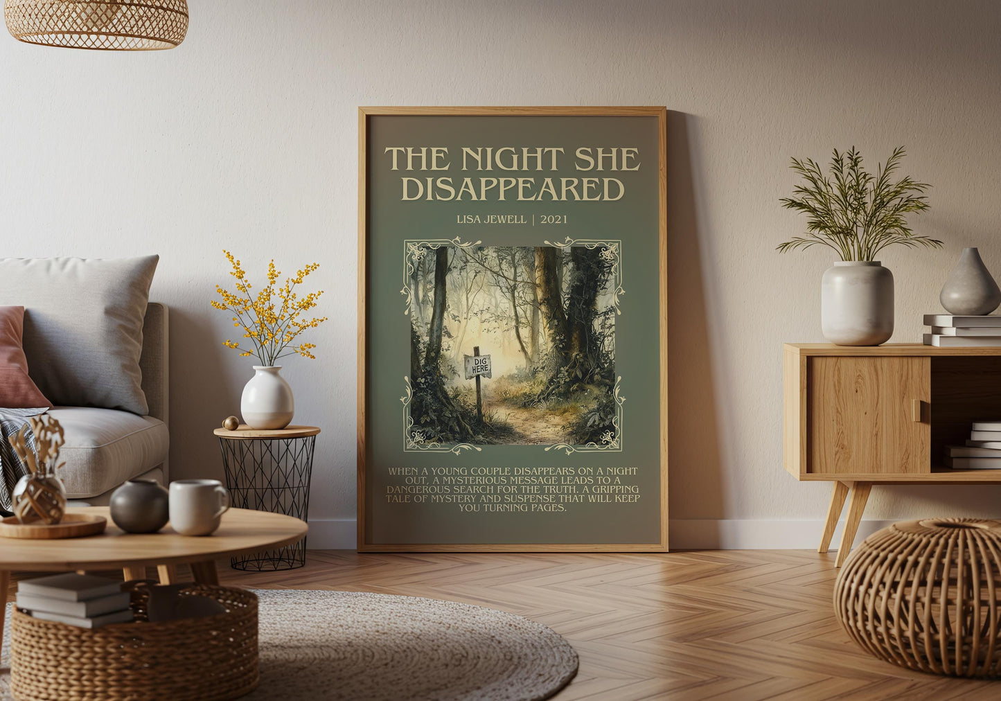 The Night She Disappeared by Lisa Jewell Descriptive, High Quality Poster Print.Free Delivery Wall Art.Author&Blurb Book Artwork. Summary