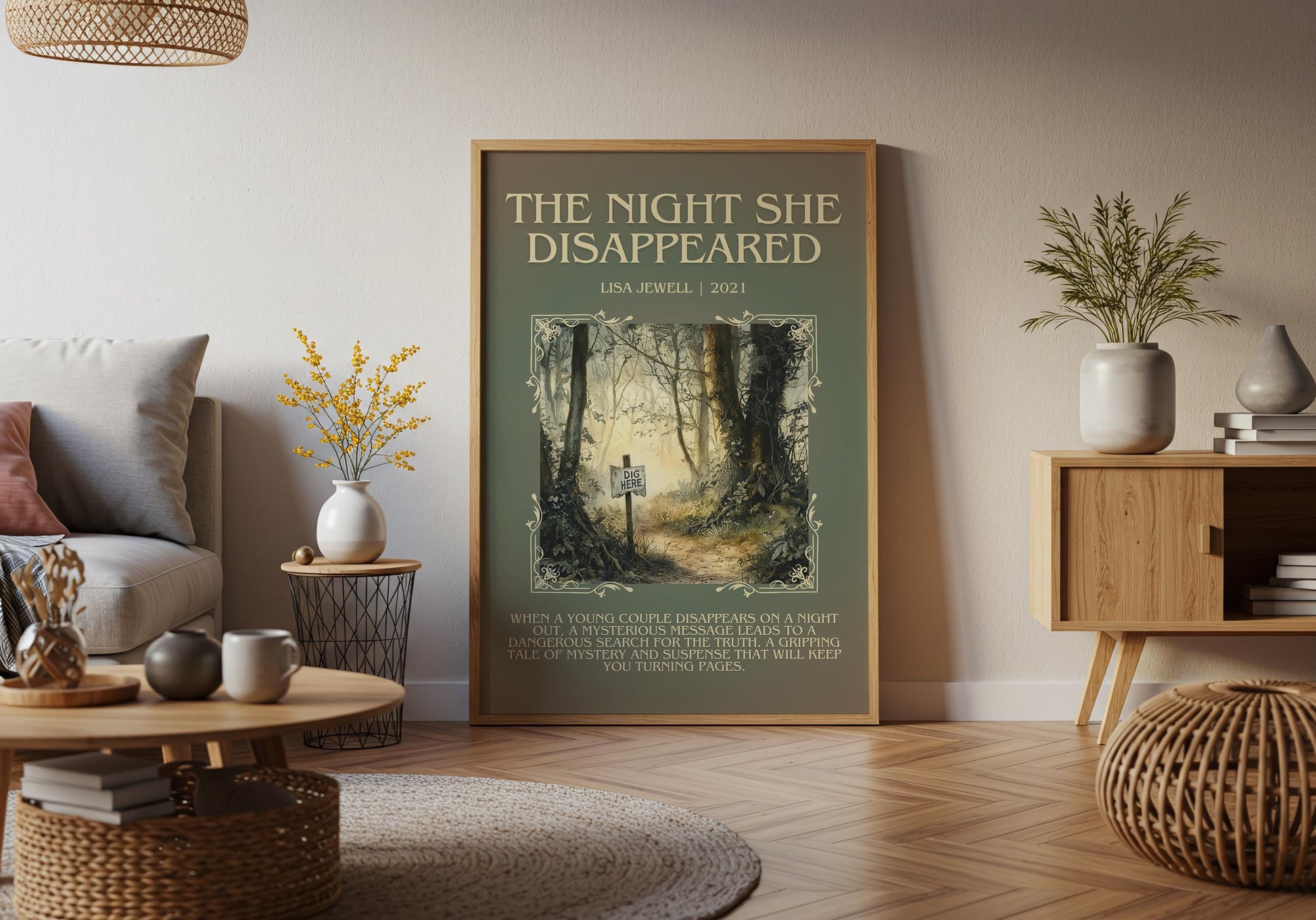 The Night She Disappeared by Lisa Jewell Descriptive, High Quality Poster Print.Free Delivery Wall Art.Author&Blurb Book Artwork. Summary