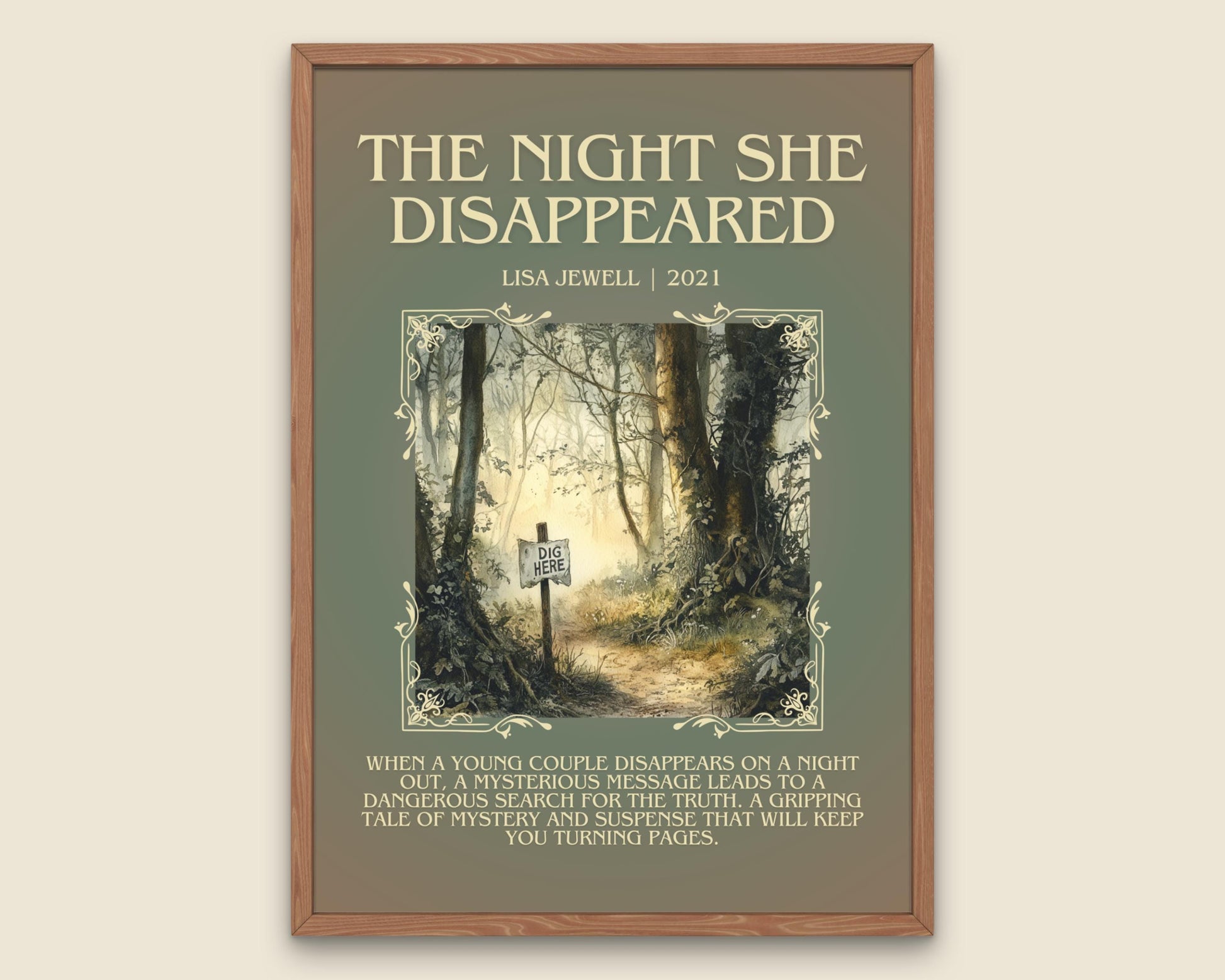 The Night She Disappeared by Lisa Jewell Descriptive, High Quality Poster Print.Free Delivery Wall Art.Author&Blurb Book Artwork. Summary