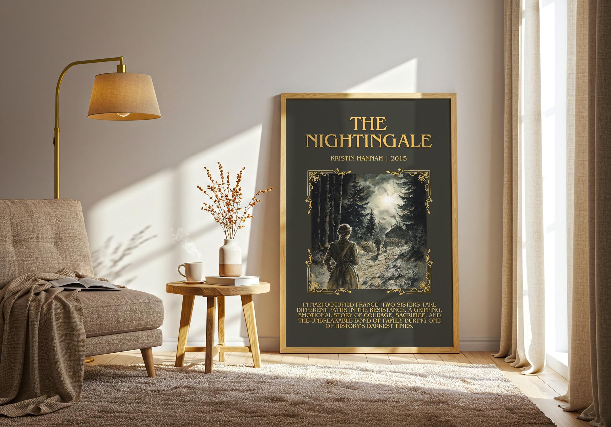 The Nightingale by Kristin Hannah Descriptive, High Quality Poster Print.Free Delivery Wall Art.Author&Blurb Book Artwork. Summary Gift