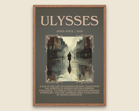 Ulysses by James Joyce Descriptive, High Quality Poster Print.Free Delivery Wall Art.Author&Blurb Book Artwork. Novel Summary Gift