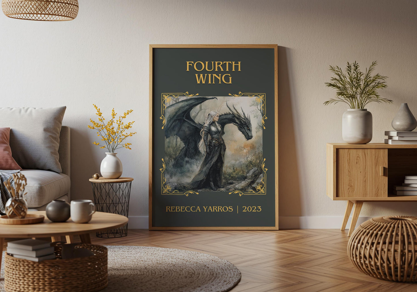 Fourth Wing by Rebecca Yarros High Quality Poster Print. Free Delivery Wall Art-Author & Blurb Book/Novel Minimalist Novel Art Gift
