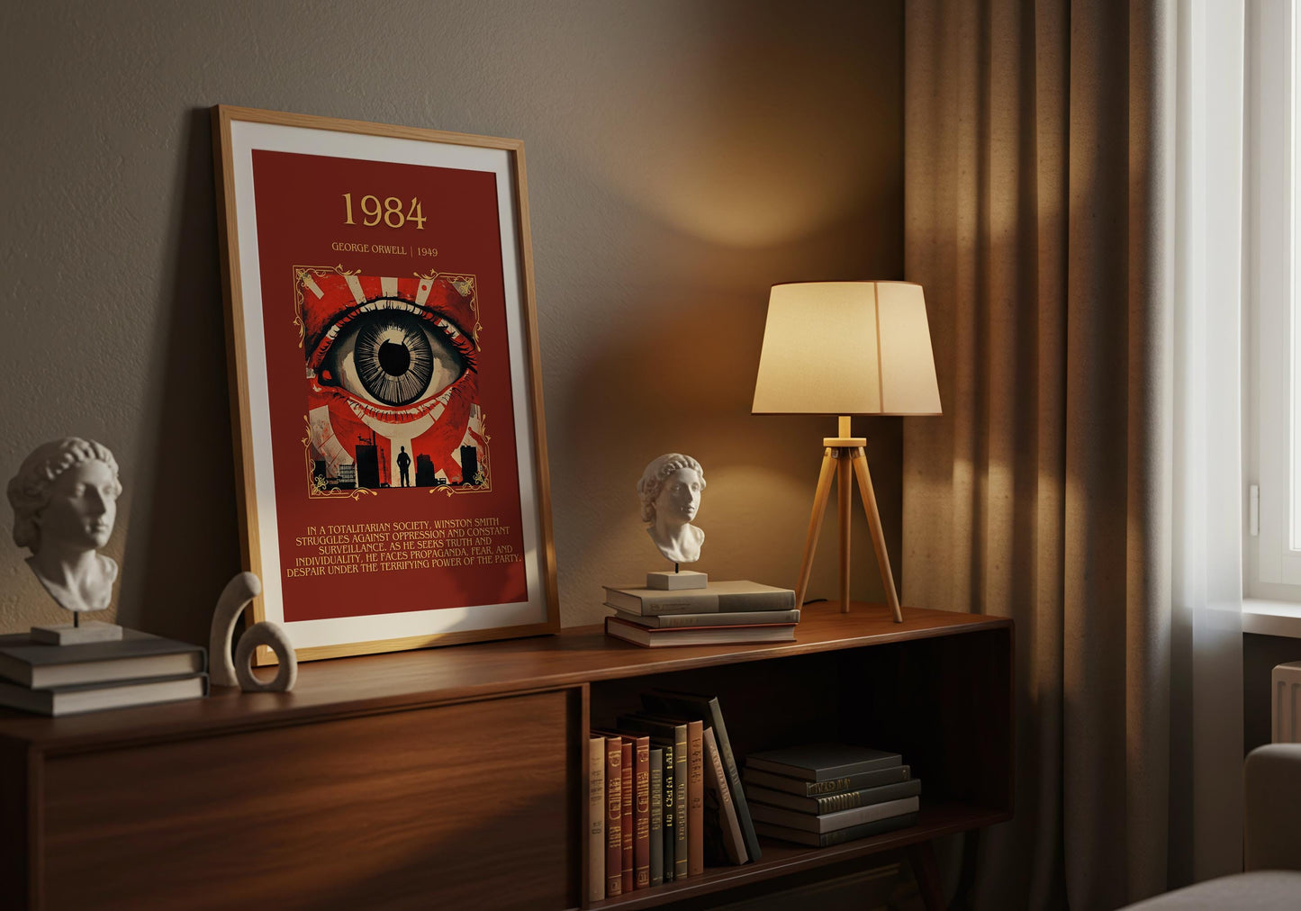 1984 by George Orwell Descriptive, High Quality Poster Print. Fast, Free Delivery Wall Art. Author and Blurb Book/Novel Artwork. Free Custom