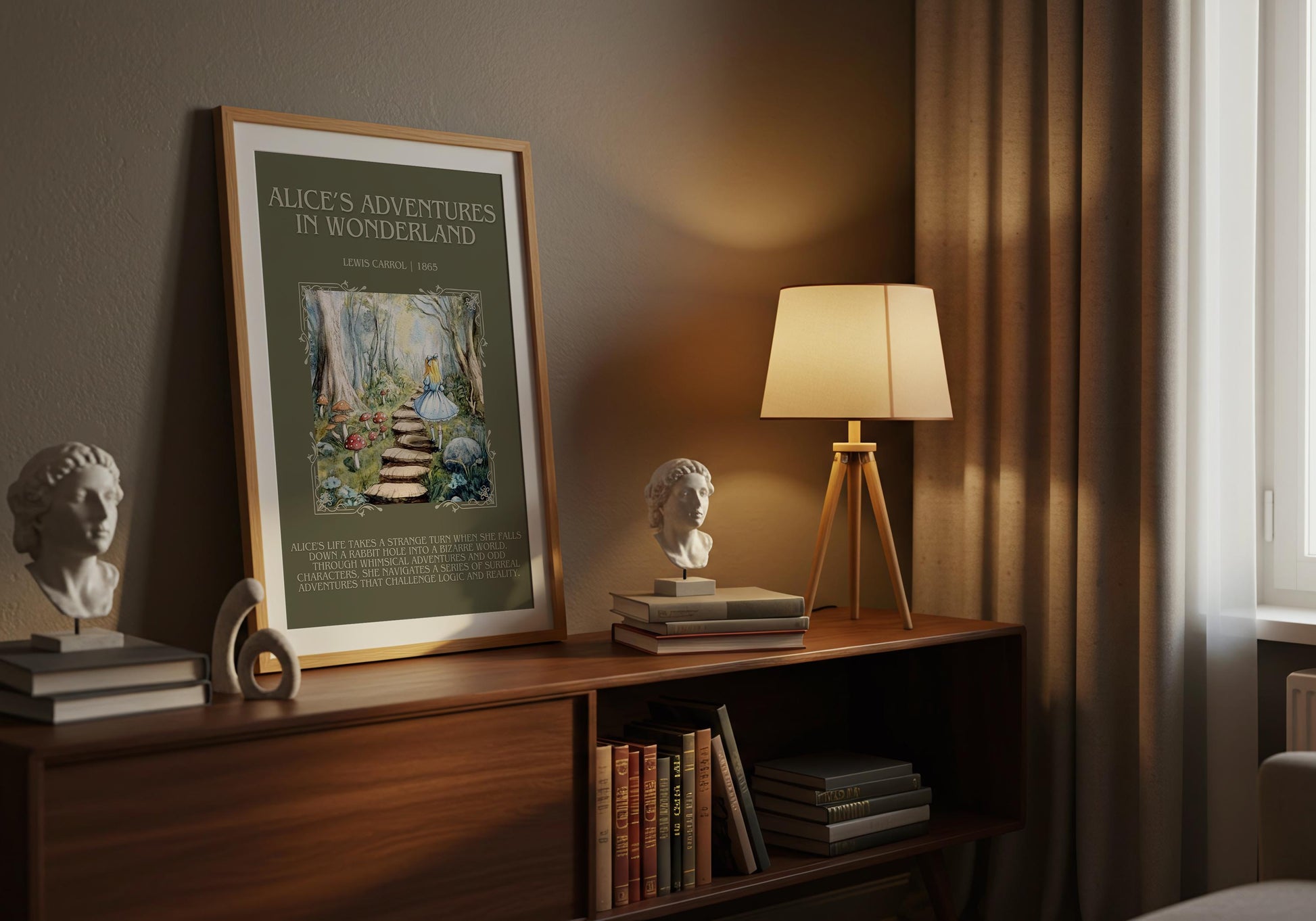Alices Adventures in Wonderland by Lewis Carroll Descriptive,High Quality Poster.Fast, Free Delivery Wall Art. Author and Blurb Book Artwork