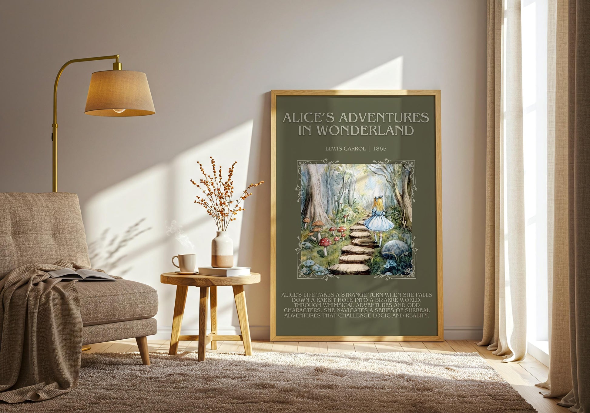 Alices Adventures in Wonderland by Lewis Carroll Descriptive,High Quality Poster.Fast, Free Delivery Wall Art. Author and Blurb Book Artwork