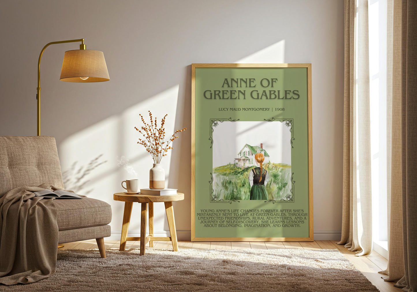 Anne Of Green Gables by Lucy Maud Montgomery Descriptive, High Quality Poster Print. Free Delivery Wall Art. Author and Blurb Book Artwork
