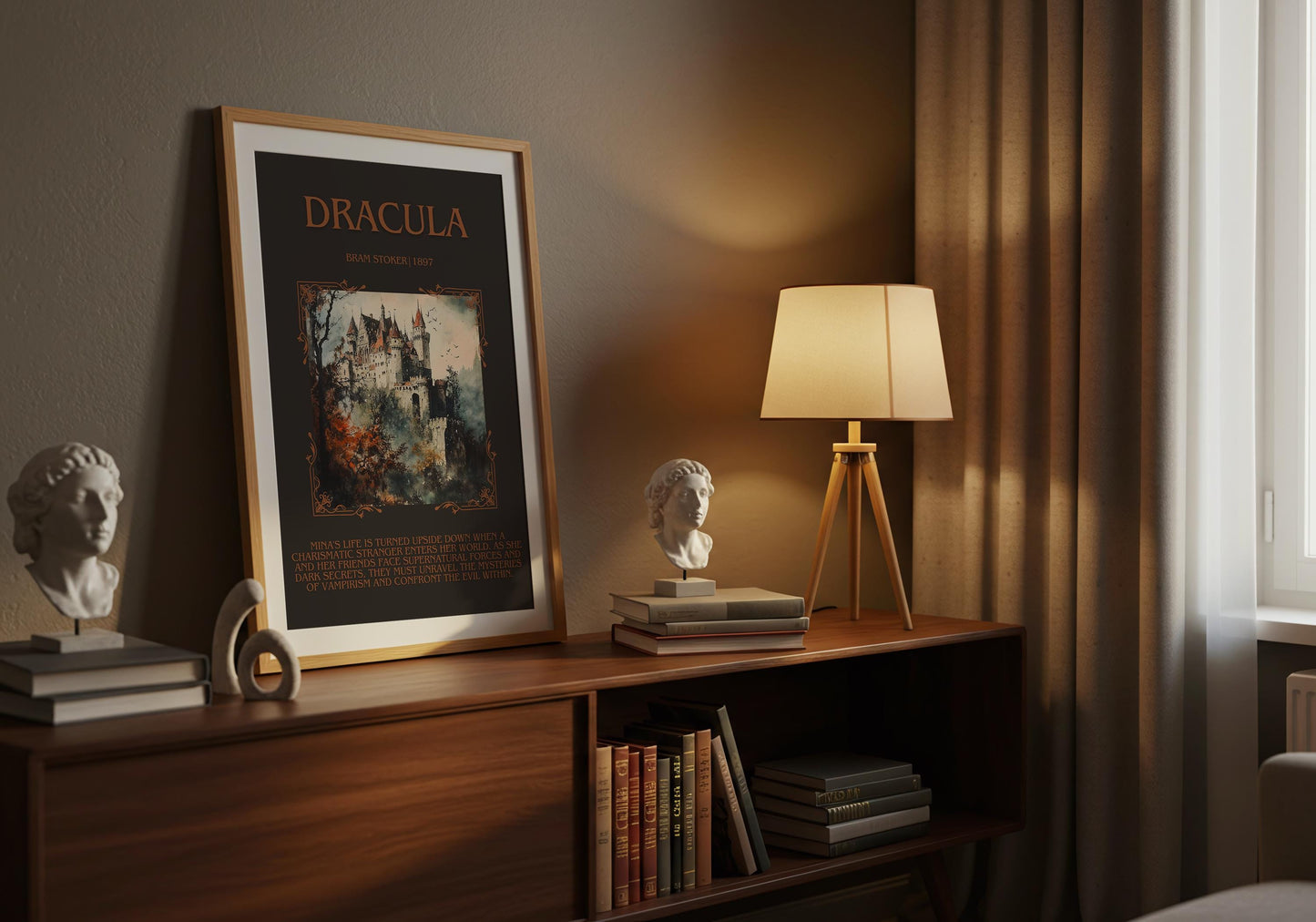 Dracula by Bram Stoker Descriptive, High Quality Poster Print. Fast, Free Delivery Wall Art. Author, Title and Blurb Book/Novel Artwork