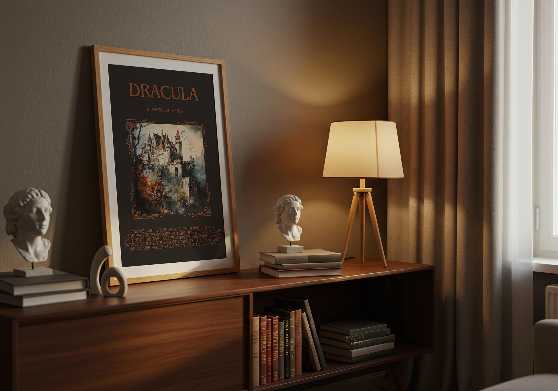 Dracula by Bram Stoker Descriptive, High Quality Poster Print. Fast, Free Delivery Wall Art. Author, Title and Blurb Book/Novel Artwork