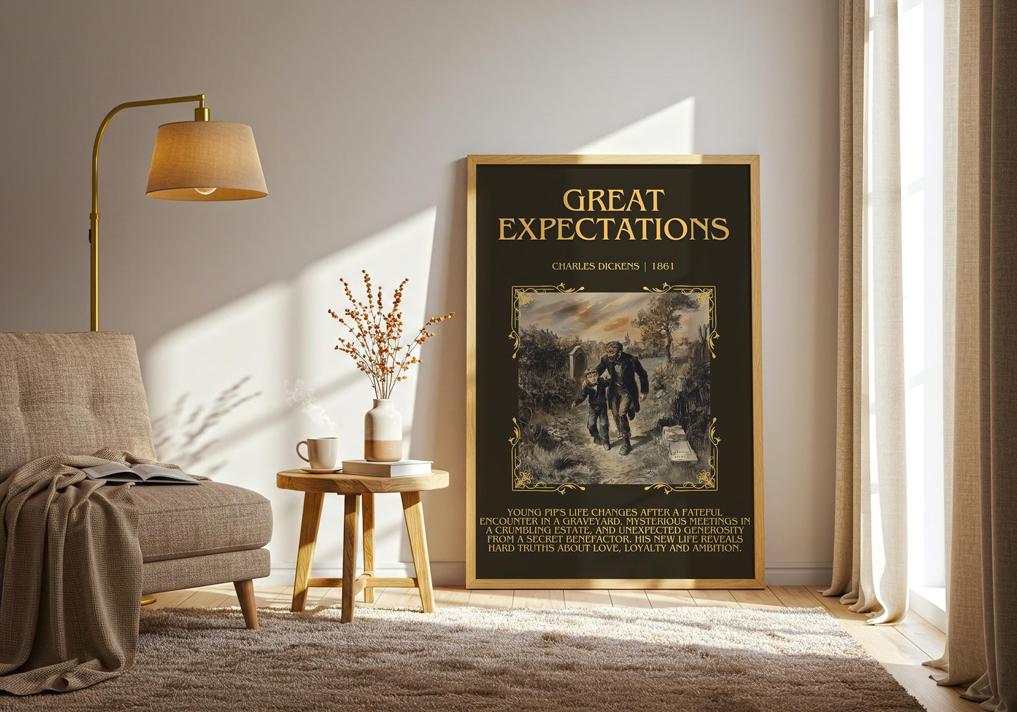Great Expectations by Charles Dickens Descriptive, High Quality Poster Print. Free Delivery Wall Art. Author and Blurb Book/Novel Artwork