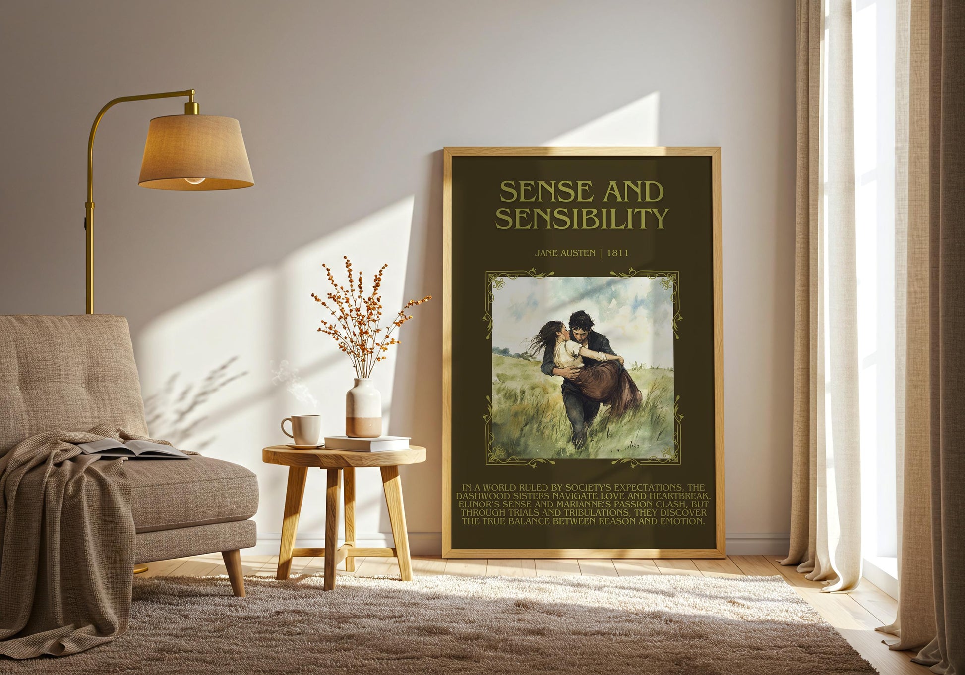 Sense and Sensibility by Jane Austen Descriptive, High Quality Poster Print. Free Delivery Wall Art. Author and Blurb Book/Novel Artwork