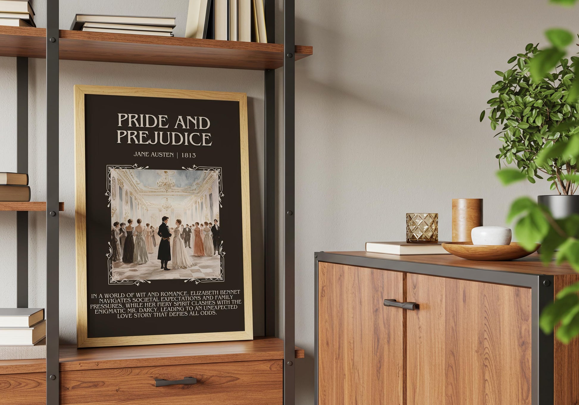 Pride and Prejudice by Jane Austin Descriptive, High Quality Poster Print. Free Delivery Wall Art. Author and Blurb Book Artwork