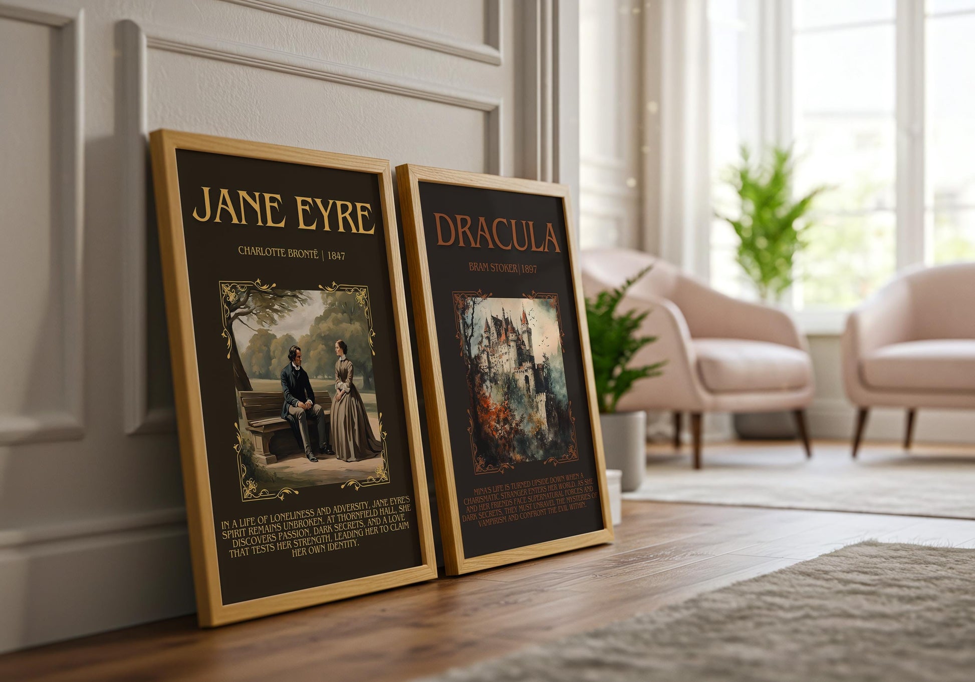 Jane Eyre by Charlotte Bronte Descriptive, High Quality Poster Print. Free Delivery Wall Art. Author and Blurb Book Artwork